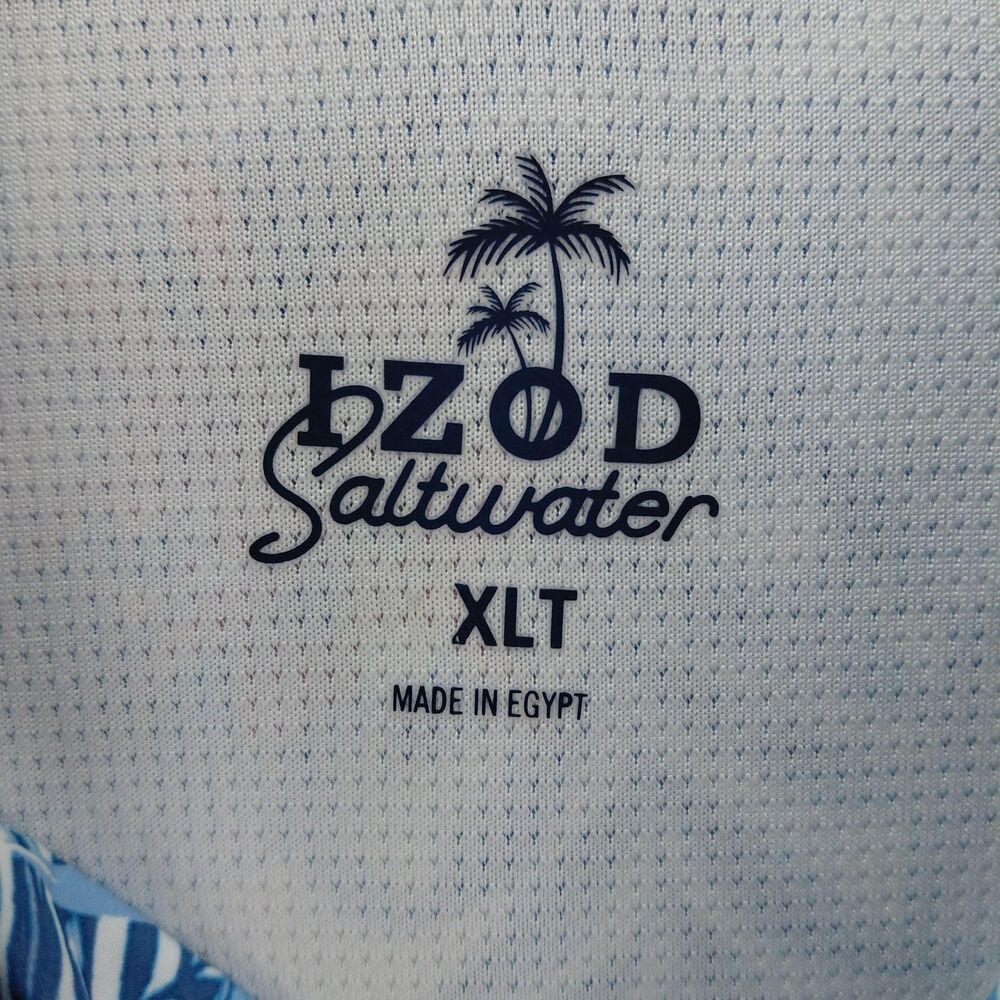 IZOD Saltwater Hawaiian Shirt Mens XL Tall Blue Floral Short Sleeve Graphic AOP - Picture 4 of 10